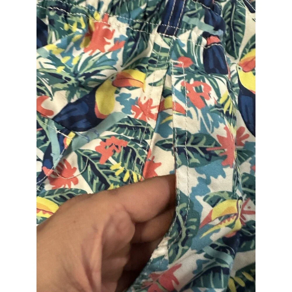 YP Threads Australia Mens Swim Shorts Sz 32 Tropical Colorful Birds Palm Trees